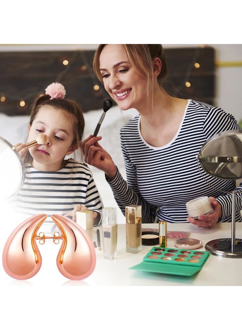 SOLARAE أقراط ذهبية وردية، خفيفة الوزن على شكل قطرة ماء، حلقات مفتوحة مجوفة، أقراط دراسية مضادة للحساسية للنساء، هدايا عيد ميلاد للنساء - Image 4