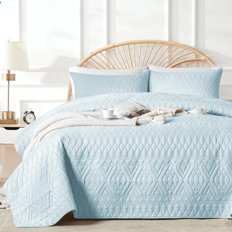 akkialla Full/Queen Size Quilt Bedding Set,Sky Blue Lightweight Microfiber Soft Bedspread,Modern Style Geoetric Pattern Coverlet Set for All Seasons,3 Piece(1 Quilt,2 Pillow Shams) - Image 1