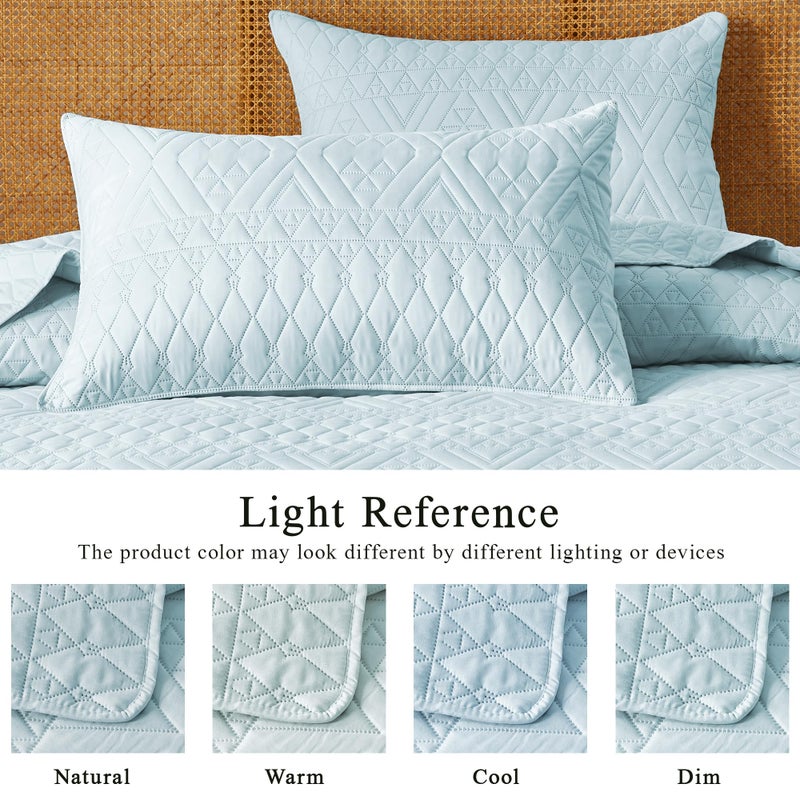 akkialla Full/Queen Size Quilt Bedding Set,Sky Blue Lightweight Microfiber Soft Bedspread,Modern Style Geoetric Pattern Coverlet Set for All Seasons,3 Piece(1 Quilt,2 Pillow Shams) - Image 4