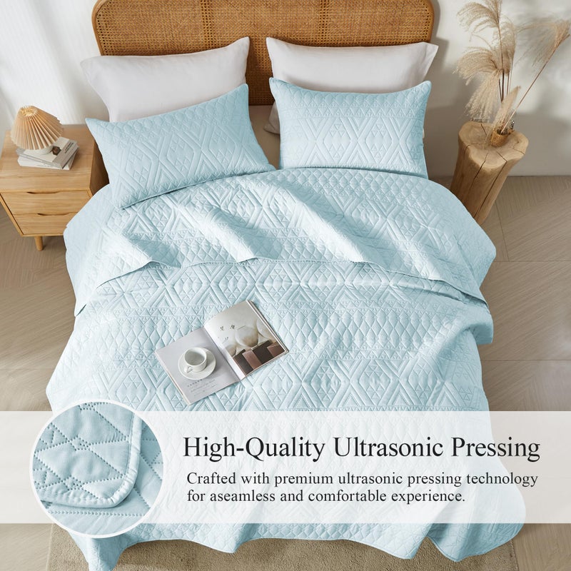 akkialla Full/Queen Size Quilt Bedding Set,Sky Blue Lightweight Microfiber Soft Bedspread,Modern Style Geoetric Pattern Coverlet Set for All Seasons,3 Piece(1 Quilt,2 Pillow Shams) - Image 5