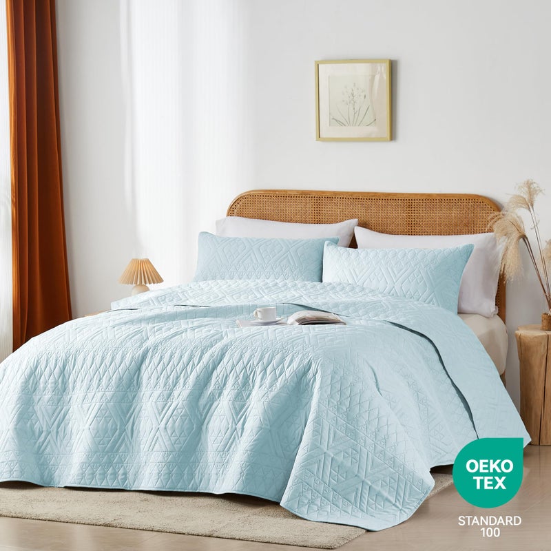 akkialla Full/Queen Size Quilt Bedding Set,Sky Blue Lightweight Microfiber Soft Bedspread,Modern Style Geoetric Pattern Coverlet Set for All Seasons,3 Piece(1 Quilt,2 Pillow Shams) - Image 2