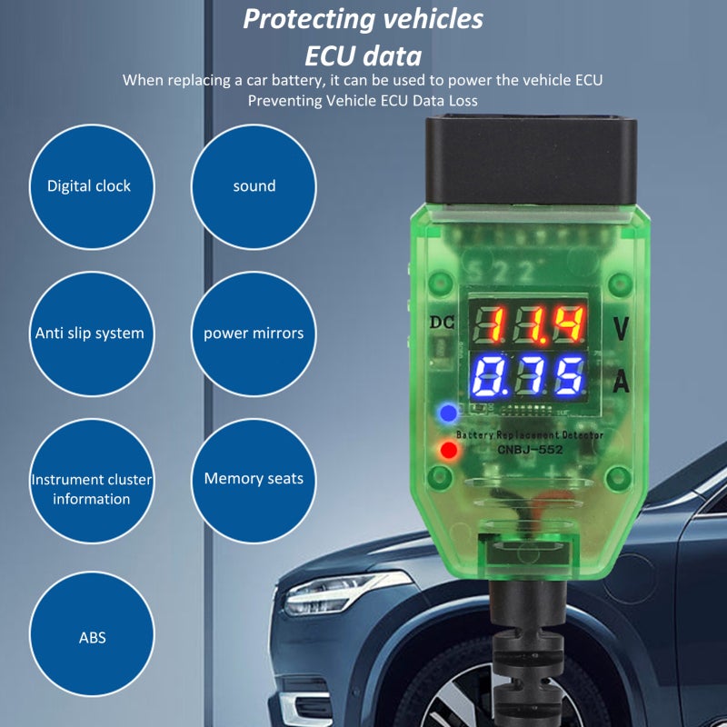 Battery Tester 12V Dual Digital Display Voltage And Current - OBD Connector Battery Analyzer - Built-In Safety Protection Battery Diagnostic Tool For 12V Car Battery Maintenance - Image 5