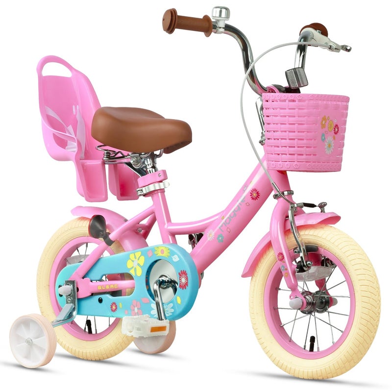 Glerc Maggie Girls Bike, 12 Inch Kids Bike for 2-4 Years Old Children, Princess Style Toddler Bike with Doll-Seat & Basket & Training Wheels, Pink - Image 1