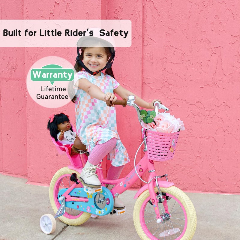 Glerc Maggie Girls Bike, 12 Inch Kids Bike for 2-4 Years Old Children, Princess Style Toddler Bike with Doll-Seat & Basket & Training Wheels, Pink - Image 5