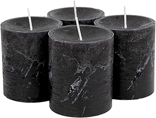 Tribello SPAAS Rustic Black Pillar Candles - 2.8" X 3" Unscented Black Candles - 4 Pack Rustic Halloween Candles for - Image 1