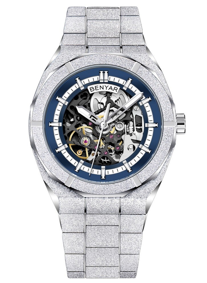 بينيار الرجال ساعة أوتوماتيكية الهيكل العظمي الميكانيكية 41 مللي متر ساعة رجالية مستديرة 30 متر مقاوم للماء مضيئة ساعة معصم هدية للرجال ضوء الفاخرة ساعة اليد عادية - Image 1