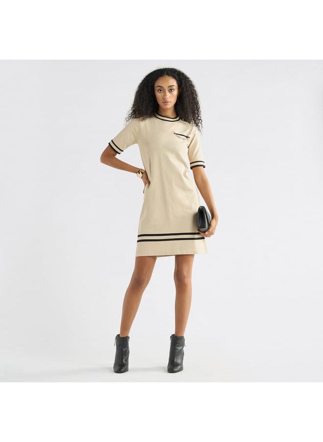 FAV - Stripe Detail T-shirt Dress with Short Sleeves - Image 1