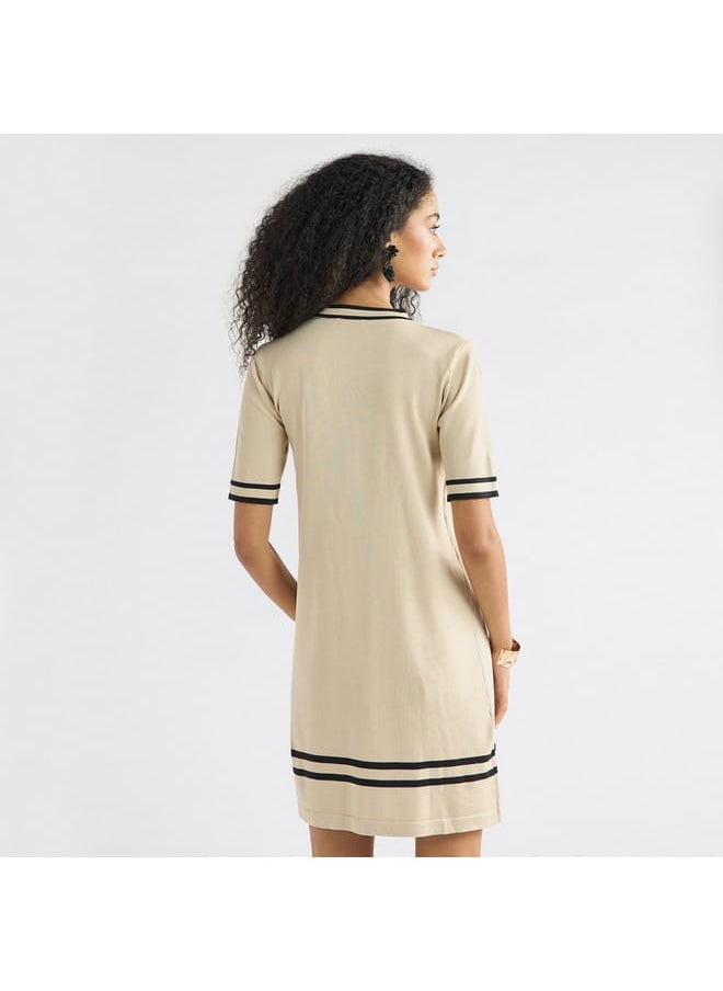 FAV - Stripe Detail T-shirt Dress with Short Sleeves - Image 1