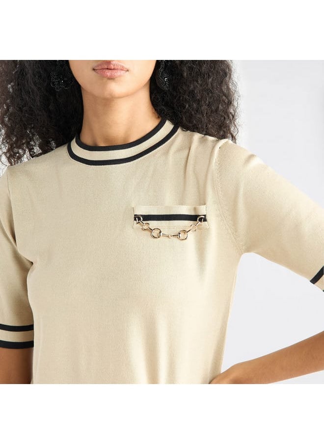 FAV - Stripe Detail T-shirt Dress with Short Sleeves - Image 1