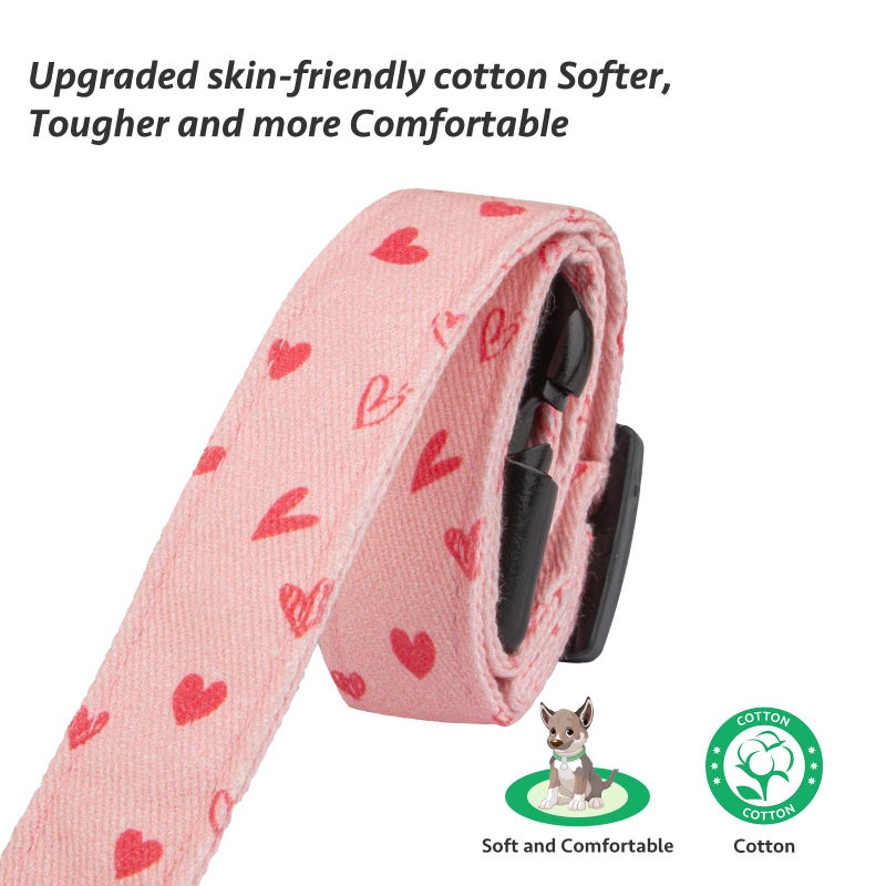 FYEQYAOU Cotton Handmade Dog Collar Cute and Distinctive Patterns Pink Heart with Pendant for Girl Boy Dogs Collars S - Image 4