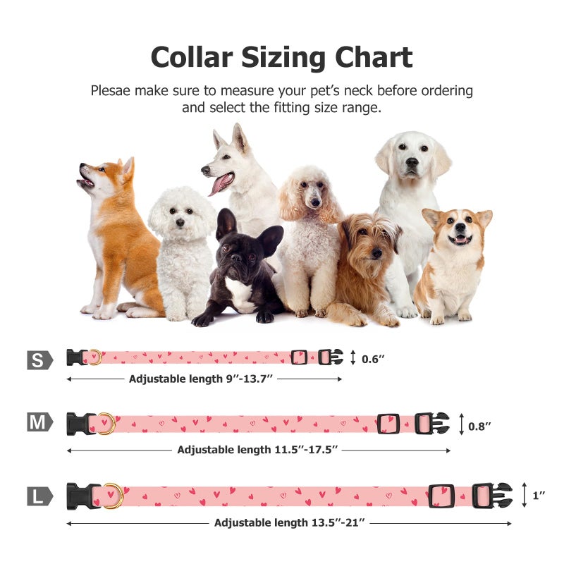 FYEQYAOU Cotton Handmade Dog Collar Cute and Distinctive Patterns Pink Heart with Pendant for Girl Boy Dogs Collars S - Image 3