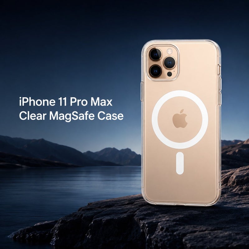 MagSafe Compatible Clear Case for iPhone 11 Pro Max, Transparent Magnetic Ring TPU Cover with Raised Lens & Screen Protection - Image 1