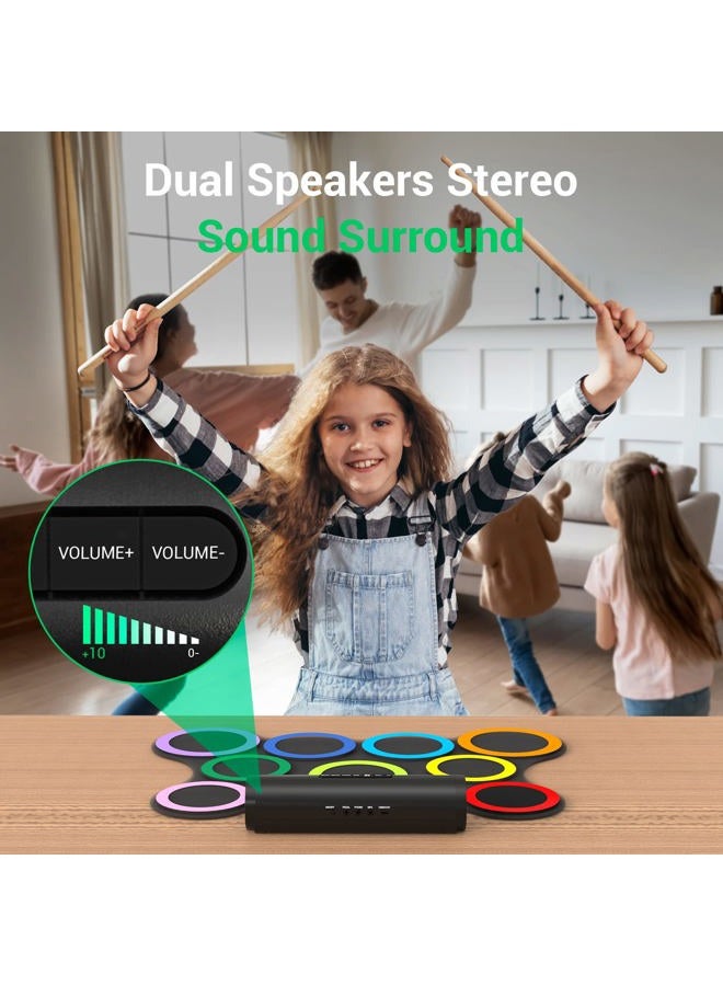 ROCKSOCKI Electric Drum Set 9-Pad With Headphone, Bigger Roll-up Drum Pad USB MIDI Game, Built-in Speaker, Drum Sticks, Foot Pedals 10 Hours Playtime Holiday Xmas Birthday Gift for Kids - Image 3
