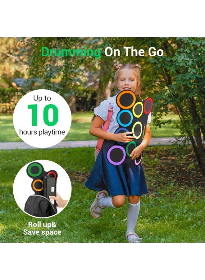 ROCKSOCKI Electric Drum Set 9-Pad With Headphone, Bigger Roll-up Drum Pad USB MIDI Game, Built-in Speaker, Drum Sticks, Foot Pedals 10 Hours Playtime Holiday Xmas Birthday Gift for Kids - Image 5