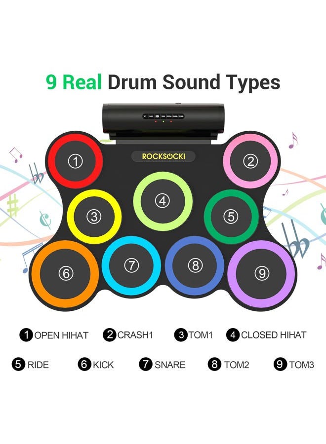 ROCKSOCKI Electric Drum Set 9-Pad With Headphone, Bigger Roll-up Drum Pad USB MIDI Game, Built-in Speaker, Drum Sticks, Foot Pedals 10 Hours Playtime Holiday Xmas Birthday Gift for Kids - Image 2