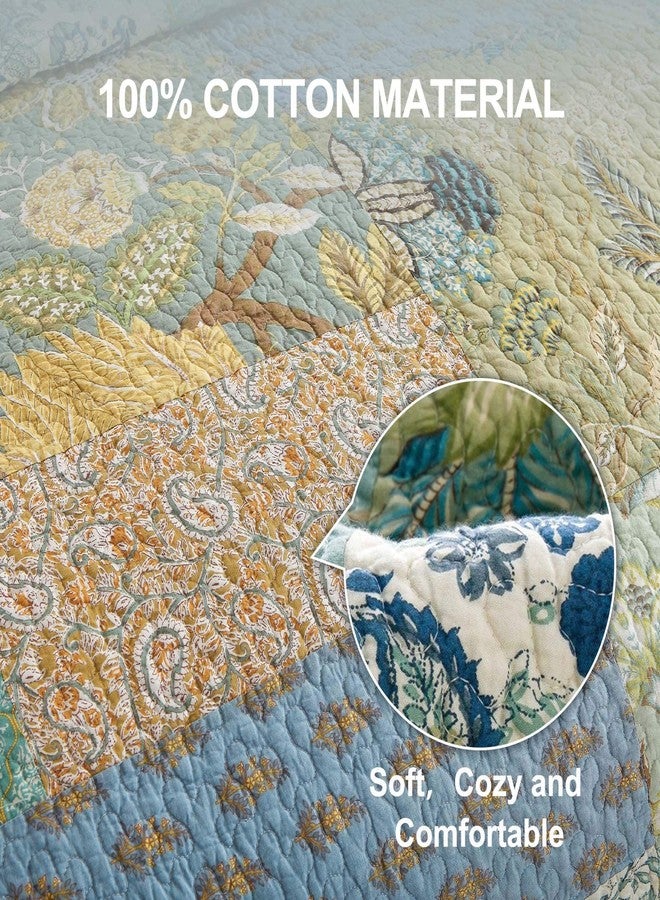 DECMAY Quilt Set Queen Size,100% Cotton Quilted Bedspread Reversible Patchwork Queen Comforter Set, Lightweight Boho Bedspreads Coverlets Quilt Bedding Set with 2 Pillowcase for All Season,Sage Green - Image 3