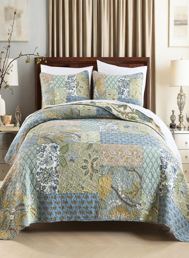 DECMAY Quilt Set Queen Size,100% Cotton Quilted Bedspread Reversible Patchwork Queen Comforter Set, Lightweight Boho Bedspreads Coverlets Quilt Bedding Set with 2 Pillowcase for All Season,Sage Green - Image 1