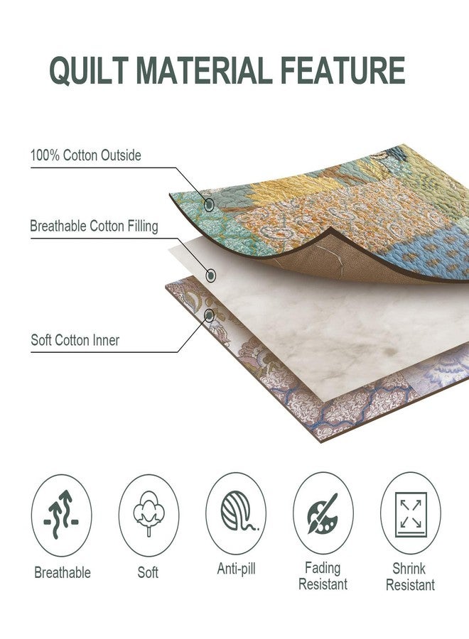 DECMAY Quilt Set Queen Size,100% Cotton Quilted Bedspread Reversible Patchwork Queen Comforter Set, Lightweight Boho Bedspreads Coverlets Quilt Bedding Set with 2 Pillowcase for All Season,Sage Green - Image 5