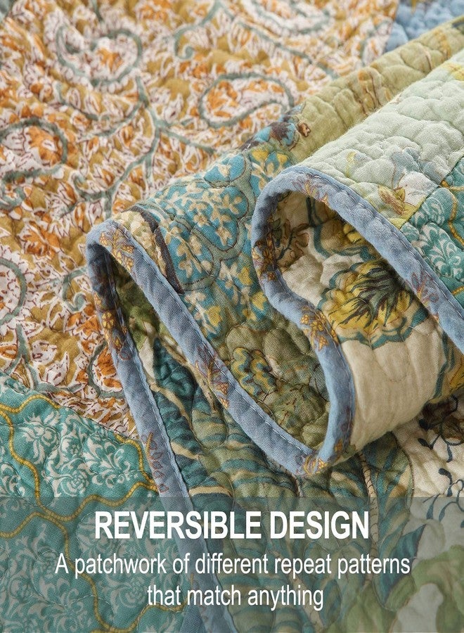 DECMAY Quilt Set Queen Size,100% Cotton Quilted Bedspread Reversible Patchwork Queen Comforter Set, Lightweight Boho Bedspreads Coverlets Quilt Bedding Set with 2 Pillowcase for All Season,Sage Green - Image 4