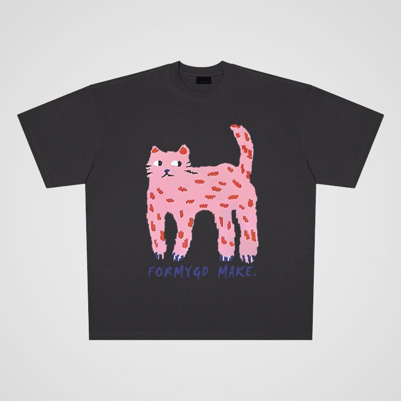 250G Heavy Cotton Cartoon Cartoon Street Casual Oversize Large Board Short Sleeve T-Shirt Men And Women Couple Fashion - Image 2