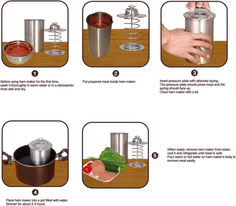 MASTER FENG Ham Maker Stainless Steel Meat Press Mold for Making Ham Meat Deli Meat Homemade Lunchmeat Press Maker with a Thermometer and Cooking Bags - Image 3