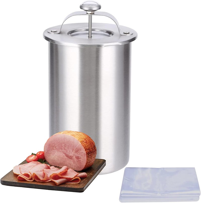MASTER FENG Ham Maker Stainless Steel Meat Press Mold for Making Ham Meat Deli Meat Homemade Lunchmeat Press Maker with a Thermometer and Cooking Bags - Image 1