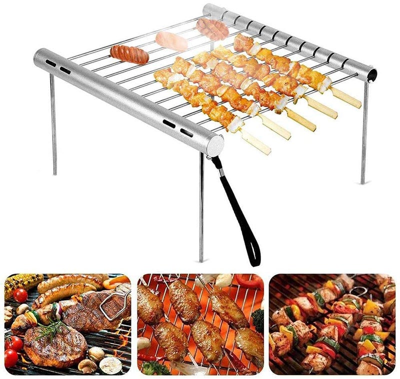Sisliya Portable Camping Grill Foldable Charcoal Barbecue Grill Compact Stainless Steel Folding Campfire Grill BBQ Grill for Camping Backpacking Backyard Patio Outdoor - Image 2
