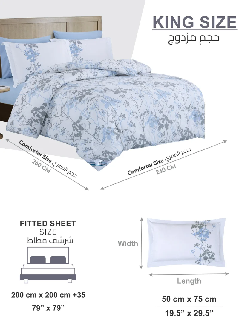 Donetella Printed Comforter Set 6-Pcs King Size All Season Double Bed Fits(200 X 200 Cm)Bedding Set With Removable Filler And Down Alternative Filling, Mercury