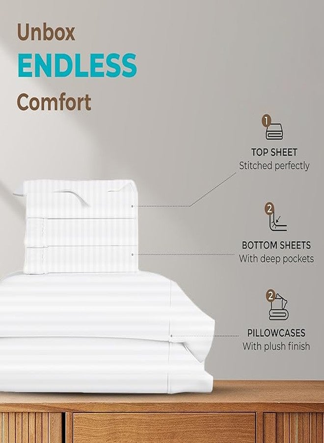 Silentnight Split California King Sheets for Adjustable Beds 5-Piece Split California King Sheet Set, 800 Thread Count 100% Egyptian Cotton,18" Deep Pocket Adjustable Bed Sheets, White Stripe - Image 4