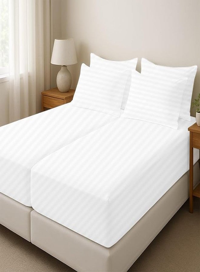 Silentnight Split California King Sheets for Adjustable Beds 5-Piece Split California King Sheet Set, 800 Thread Count 100% Egyptian Cotton,18" Deep Pocket Adjustable Bed Sheets, White Stripe - Image 1