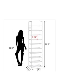 ARNOTEC Tall Shoe Rack 10 Tier Narrow Shoe Rack 20-24 Pairs Vertical Shoe Rack Space Saving Stackable Tall Shoe Rack for Closet Entryway Durable Shoe Shelf Storage Metal Shoe Tower  - Image 5