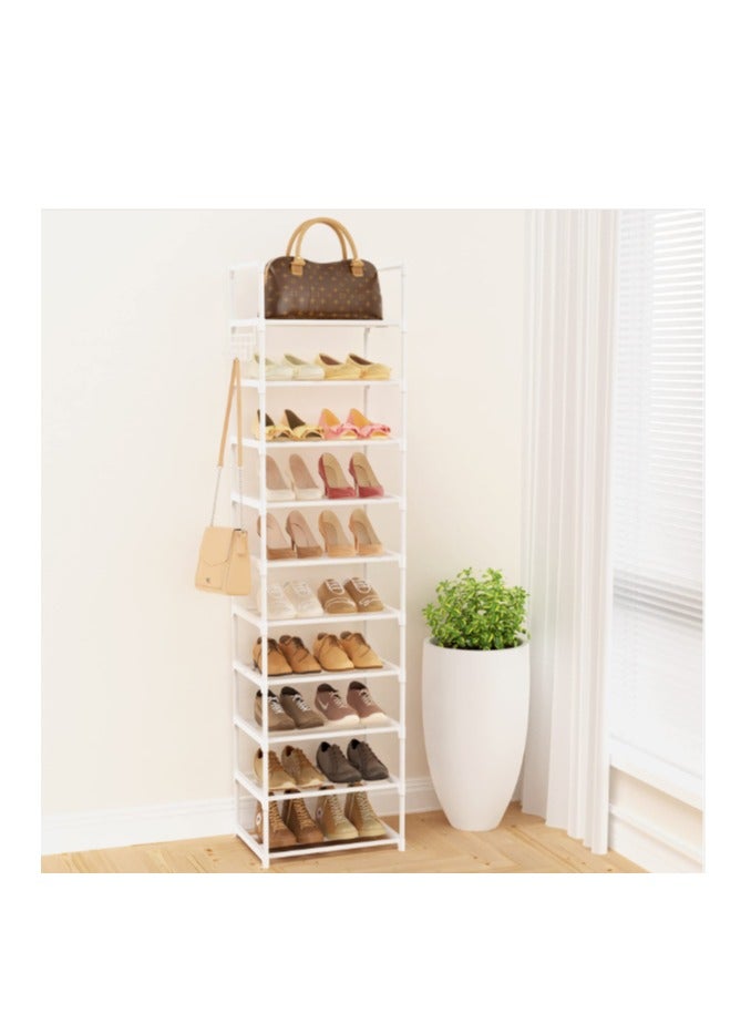 ARNOTEC رف أحذية ضيق 10 طبقات منظم أحذية طويل للمدخل، الخزانة، والمرآب – رف تخزين أحذية معدني موفر للمساحة مع خطافات لـ 20-24 زوج، قابل للتكديس والتعديل، أبيض (200 سم ارتفاع × 43.5 سم عمق × 30 سم عرض) - Image 5