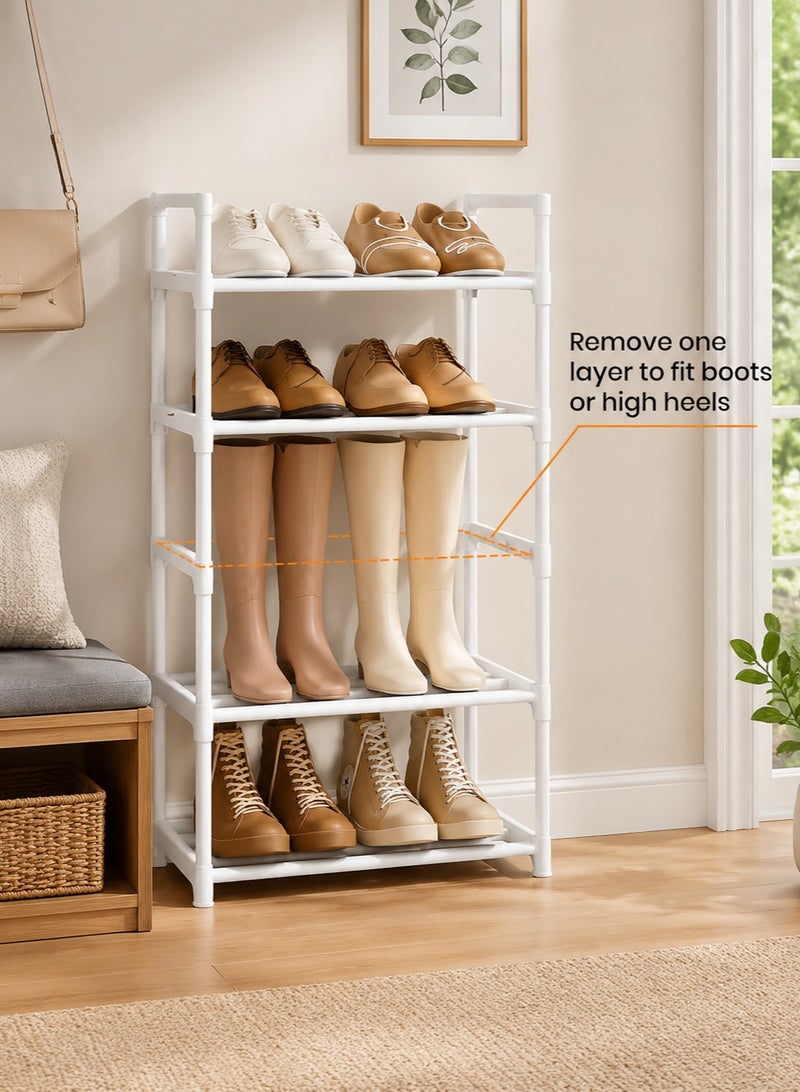 ARNOTEC Narrow Shoe Rack 10-Tier Tall Shoe Organizer for Entryway, Closet, and Garage – Space-Saving Metal Shoe Storage Shelf with Hooks for 20-24 Pairs, Stackable & Adjustable, White (200 cm H x 43.5 cm D x 30 cm W) - Image 4