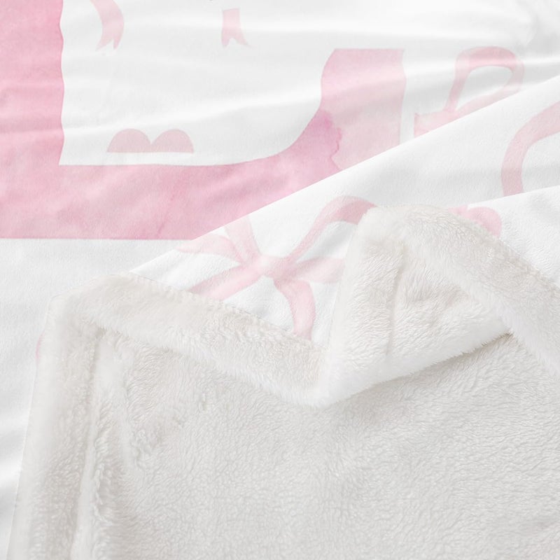 Erosebridal Kids Pink Bow Baby Size Fleece Blanket, Romantic Princess Cartoon Bowknot Sherpa Blanket, Kawaii Monogram E Butterfly Knot Fuzzy Plush Throw, Cute Love Heart Decor for Sofa Couch - Image 4