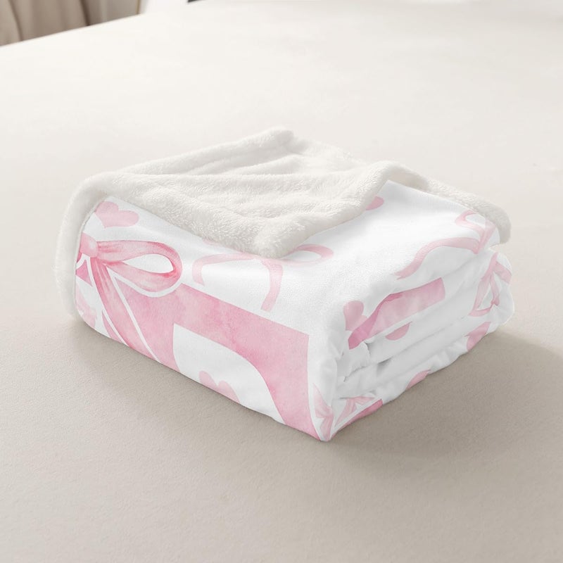 Erosebridal Kids Pink Bow Baby Size Fleece Blanket, Romantic Princess Cartoon Bowknot Sherpa Blanket, Kawaii Monogram E Butterfly Knot Fuzzy Plush Throw, Cute Love Heart Decor for Sofa Couch - Image 5
