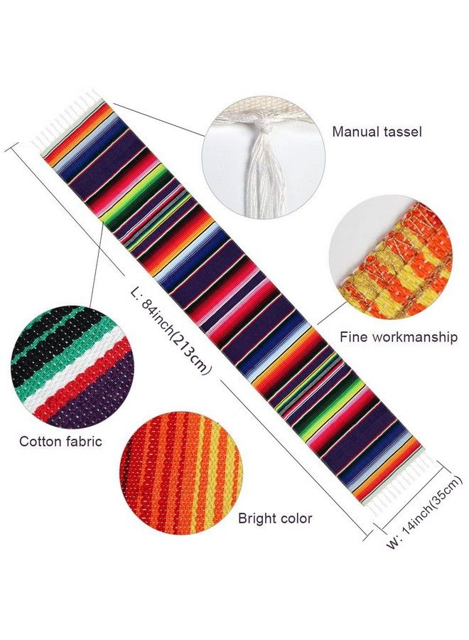 Fowecelt Mexican Serape Table Runner 14 X 84 Inch For Mexican Party Wedding Decorations Outdoor Picnics Dining Table Fringe Cotton Handwoven Table Runners - Image 3