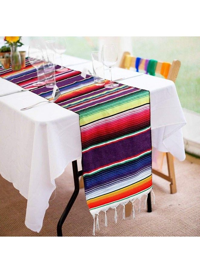 Fowecelt Mexican Serape Table Runner 14 X 84 Inch For Mexican Party Wedding Decorations Outdoor Picnics Dining Table Fringe Cotton Handwoven Table Runners - Image 1