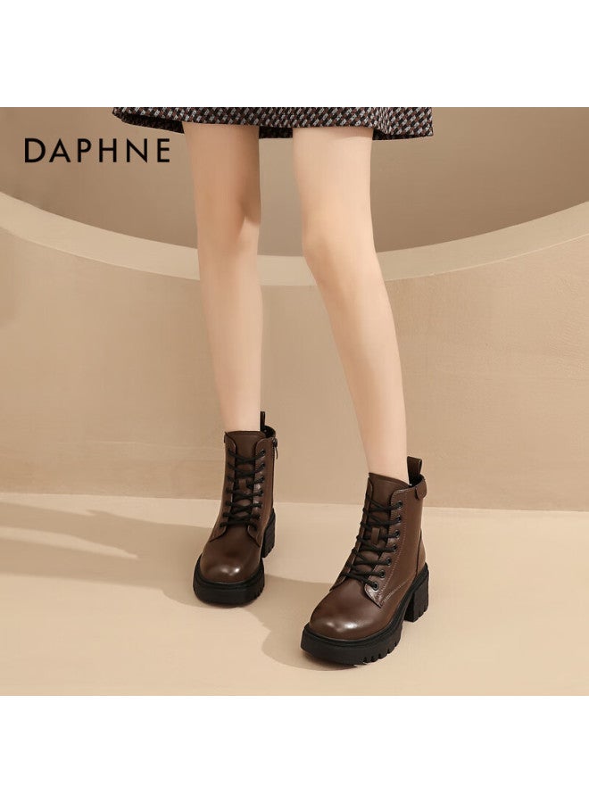Daphne Women's Martin Boots New Breathable Ankle Boots British Style Thick Sole Height Increasing Versatile Boots Brown Size 39 - Image 5