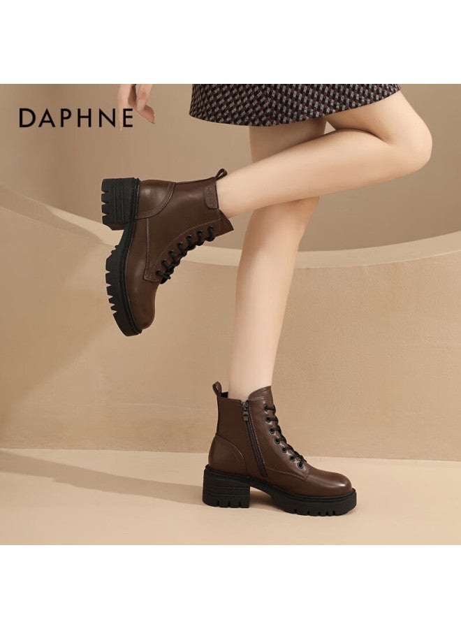 Daphne Women's Martin Boots New Breathable Ankle Boots British Style Thick Sole Height Increasing Versatile Boots Brown Size 39 - Image 4