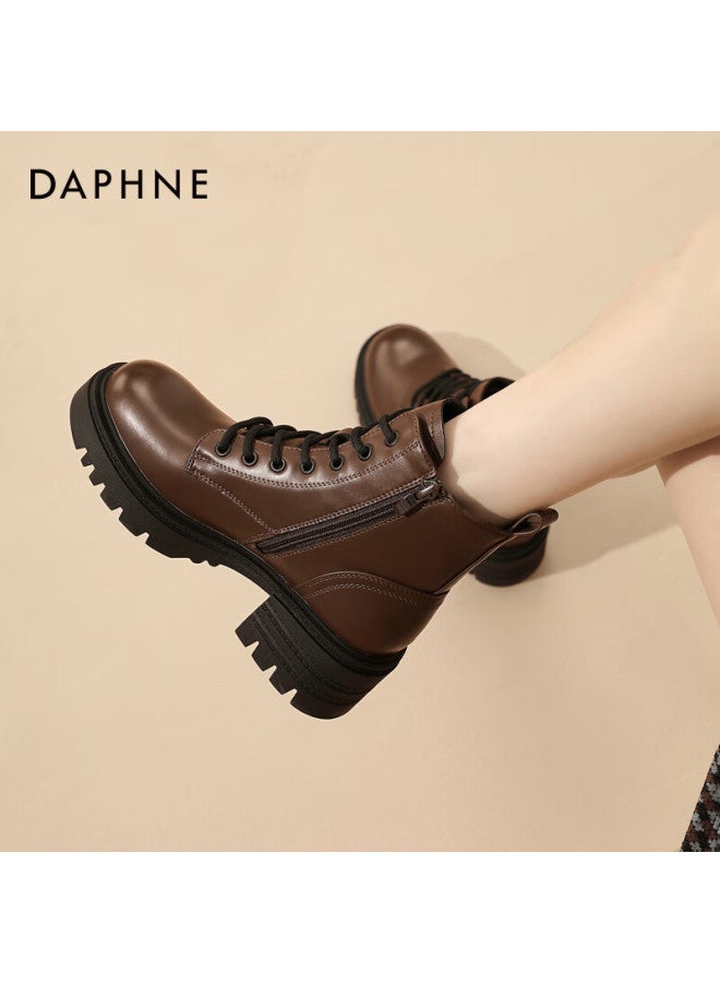 Daphne Women's Martin Boots New Breathable Ankle Boots British Style Thick Sole Height Increasing Versatile Boots Brown Size 39 - Image 3