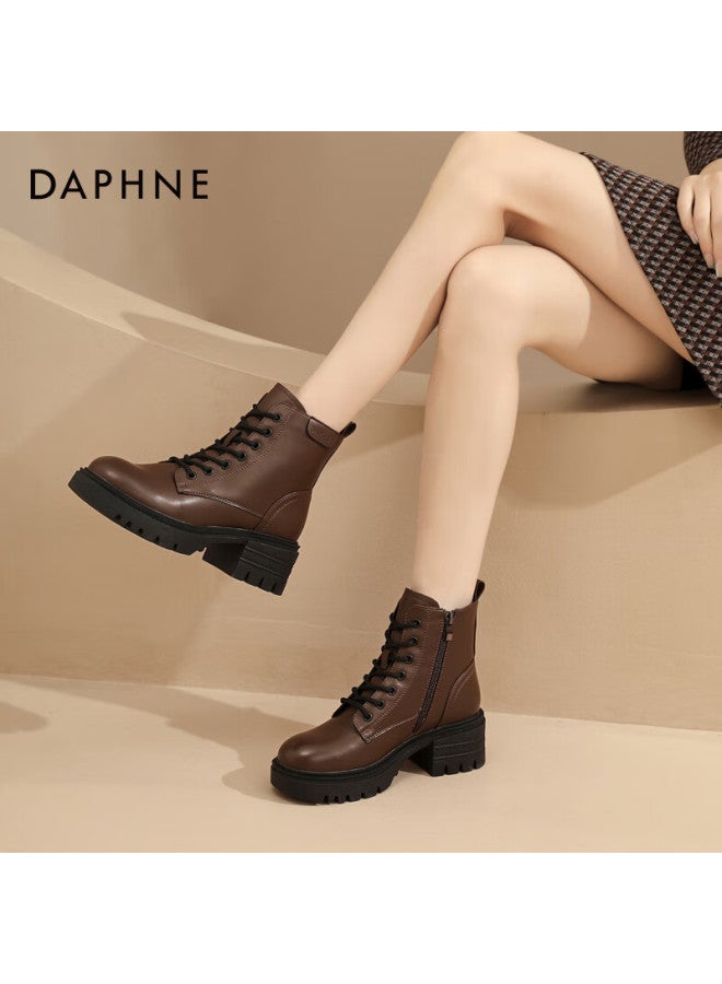 Daphne Women's Martin Boots New Breathable Ankle Boots British Style Thick Sole Height Increasing Versatile Boots Brown Size 39 - Image 2