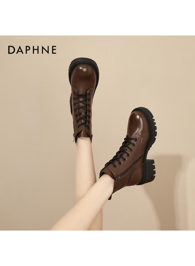 Daphne Women's Martin Boots New Breathable Ankle Boots British Style Thick Sole Height Increasing Versatile Boots Brown Size 39 - Image 1