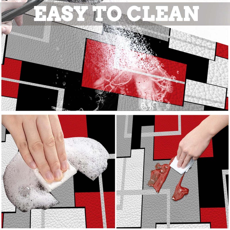 MCALK Geometric Red Dish Drying Mat for Kitchen Counter, Grey Dish Drying Pad with Anti-Slip Rubber Base, Absorbent Kitchen Sink Mat with Modern Art Decor (1 pc 18" x 16") - Image 4