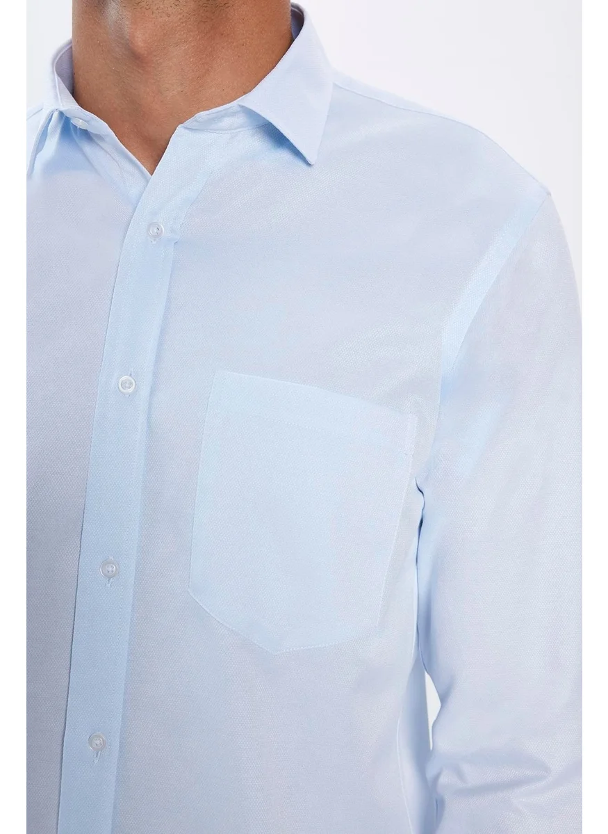 تودورس Men's Classic Fit Regular Cut Cotton Single Pocket Dobby Blue Shirt