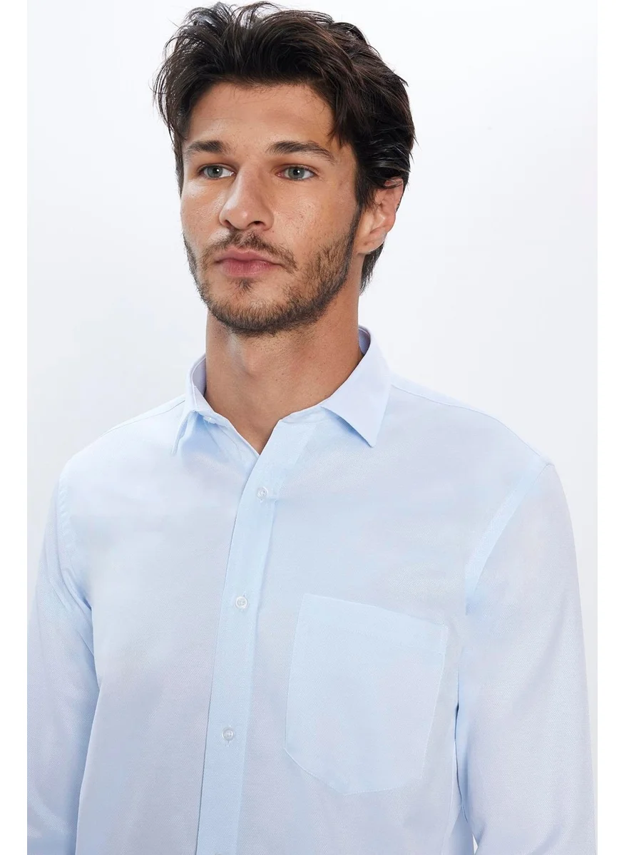 Tudors Men's Classic Fit Regular Cut Cotton Single Pocket Dobby Blue Shirt
