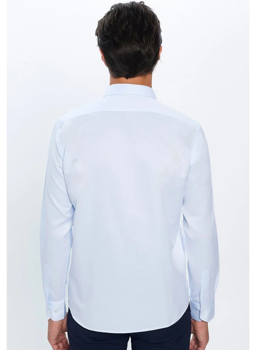 تودورس Men's Classic Fit Regular Cut Cotton Single Pocket Dobby Blue Shirt