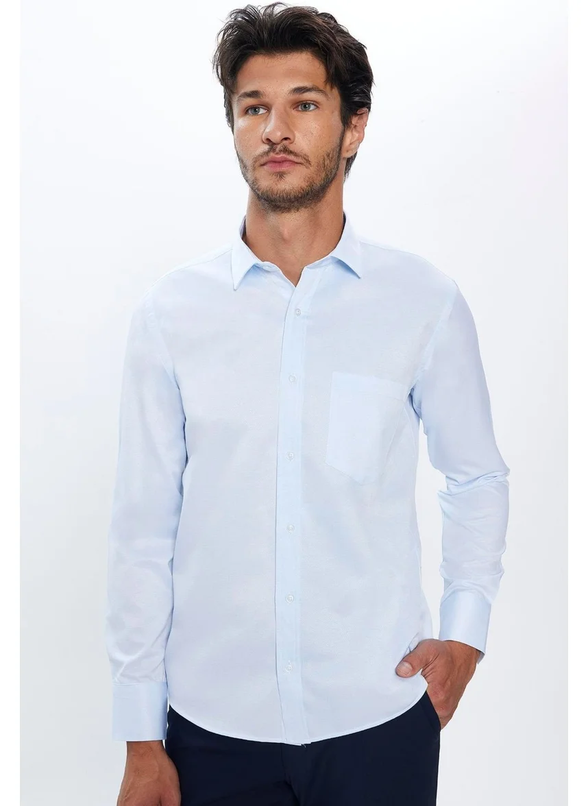 تودورس Men's Classic Fit Regular Cut Cotton Single Pocket Dobby Blue Shirt