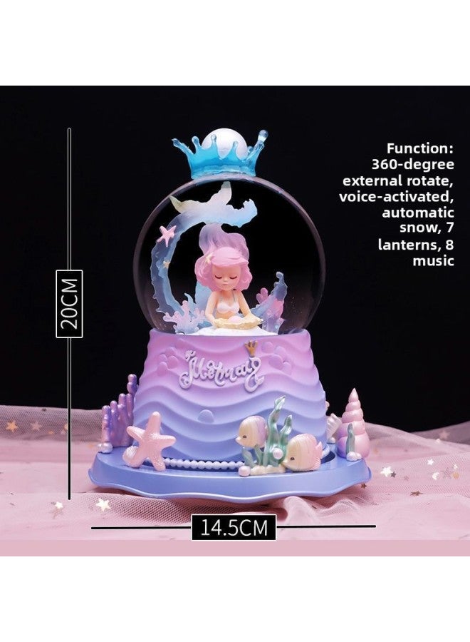 Mermaid Carriage Crystal Ball Music Box Rotating Hair Ocean Wind Room Ornaments Advanced-Color:65 Extra Large External Rotating Type B [automatic Snow]-Size:Luxurious Packaging + Greeting Card + Handbag [written Greeting Card] - Image 1
