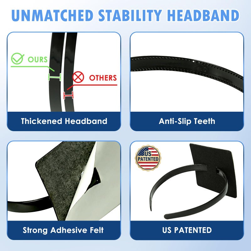 PUNCHMAN 2 Pack Graduation Cap Headband - Lightweight All-Day Comfort Grad Cap Headband Insert - Secure Grad Hat Holder for Curly/Thick Hair - Anti-Slip Removable Graduation Hair Accessories,Black - Image 4