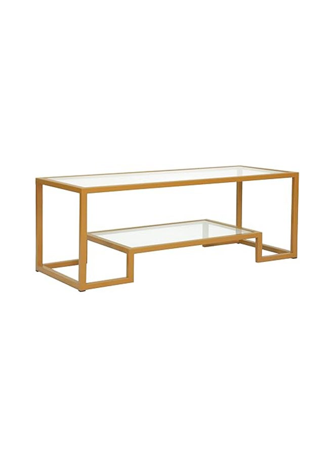 RIGID Steel Geometric Coffee Table with Storage Shelf & Glass Top Gold 43.5x114x50cm  - Image 5